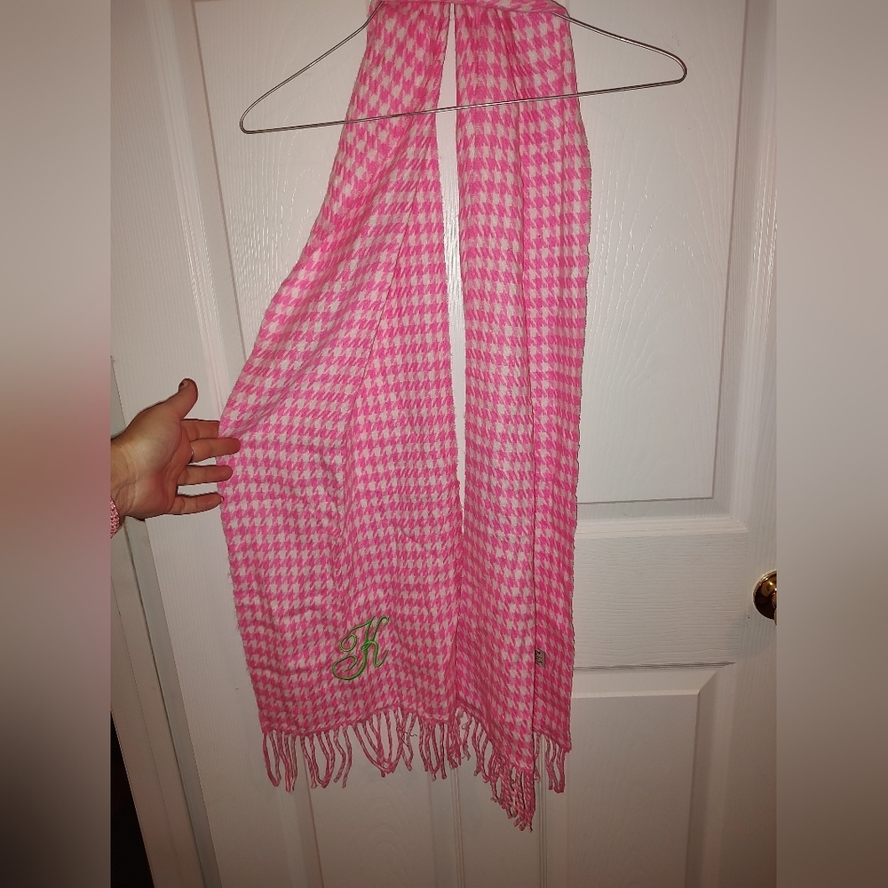 Pink and White Houndstooth Scarf
